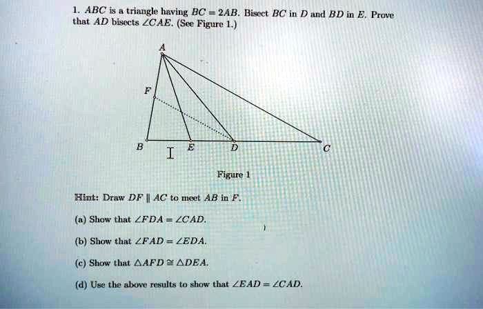 SOLVED: ABC is a triangle having BC = 2AB. Bisect BC' in D and BD in E ...