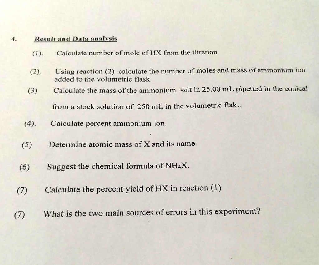 SOLVED Calculate the number of moles of HX from the titration (2