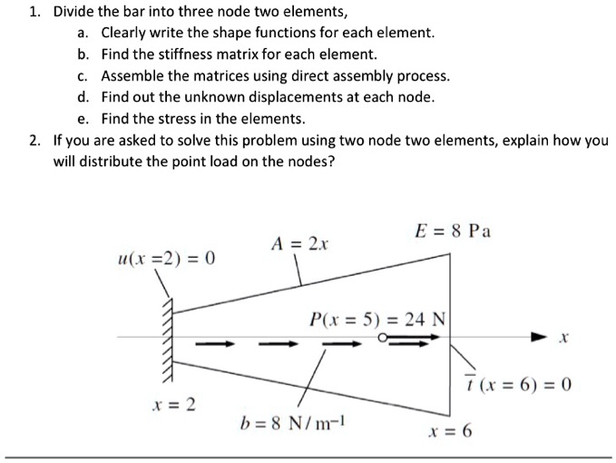SOLVED: 1. Divide the bar into three node two elements a.Clearly write ...