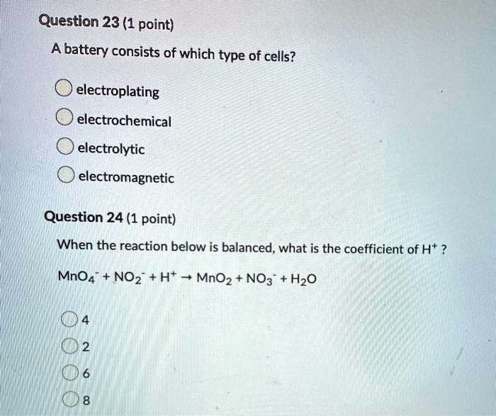 SOLVEDQuestion 23 (1 point) battery consists of which type of cells