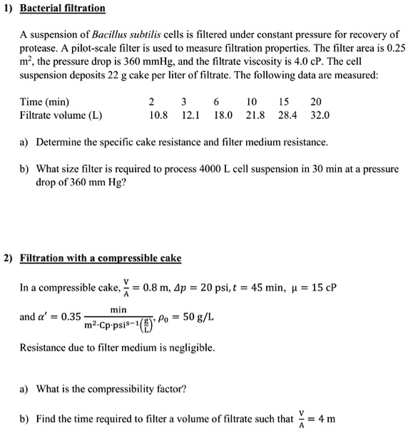 1) Bacterial filtration A suspension of Bacillus subtilis...