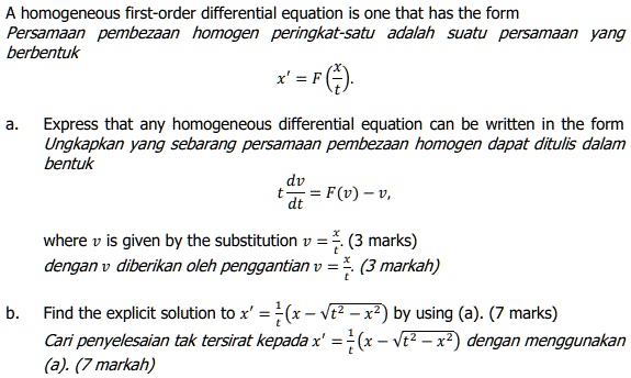 SOLVED: A homogeneous first-order differential equation is one that has ...