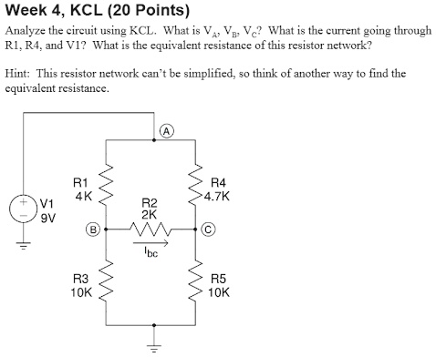 SOLVED: Analyze the circuit using KCL. What is VA, VB, VC? What is the ...