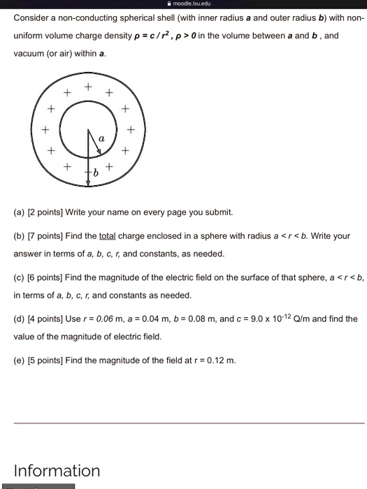 SOLVED: Consider A Non-conducting Spherical Shell (with Inner Radius A ...