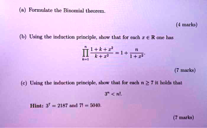 SOLVED: (a) Formulate The Binomial Theorem. (4 Marks) (b Using The ...