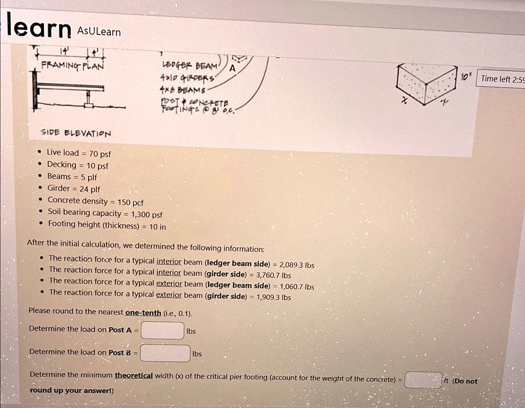 [GET ANSWER] learn asulearn time left 25s side elevation live load 70 ...