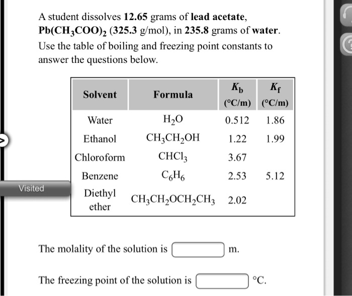 SOLVED A student dissolves 12.65 grams of lead acetate; Pb(CH;COO)2