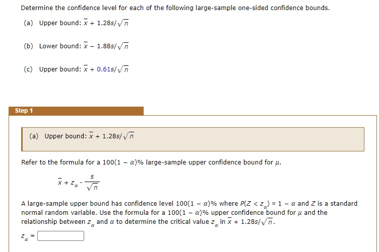 SOLVED: Determine the confidence level for each of the following large ...