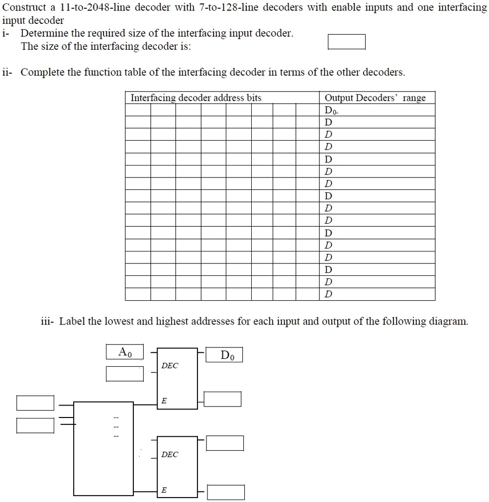 SOLVED: Construct an 11-to-2048-line decoder with 7-to-128-line ...
