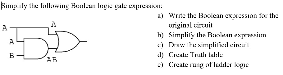SOLVED: Simplify the following Boolean logic gate expression: a) Write ...