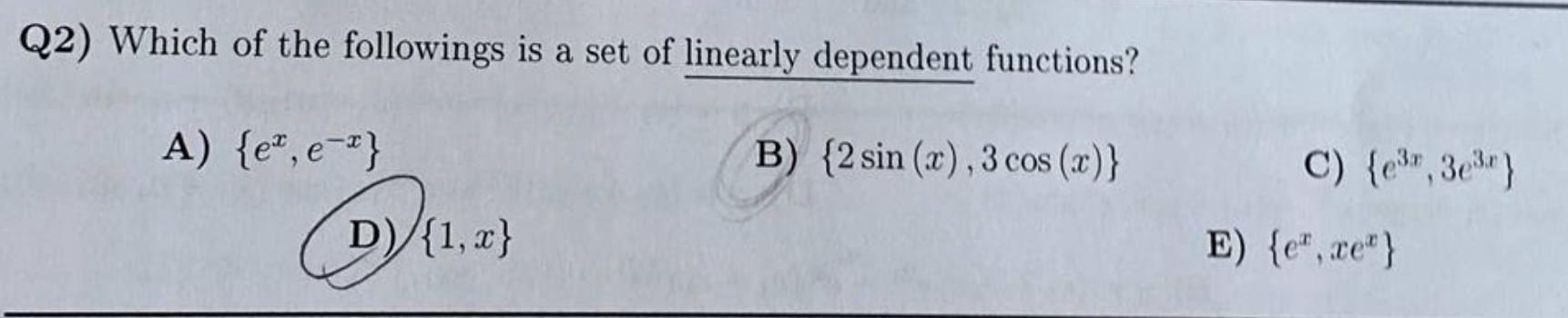 SOLVED: Q2) Which of the followings is a set of linearly dependent ...