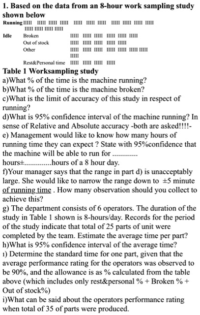 based on the data from an 8 hour work sampling study shown below ...