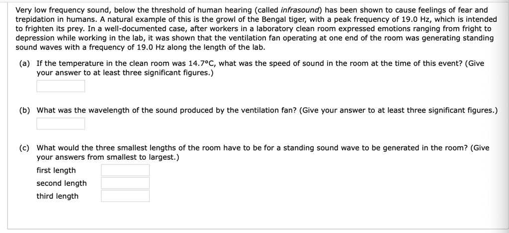Trepidation Example very low frequency sound below the threshold of human hearing called ...
