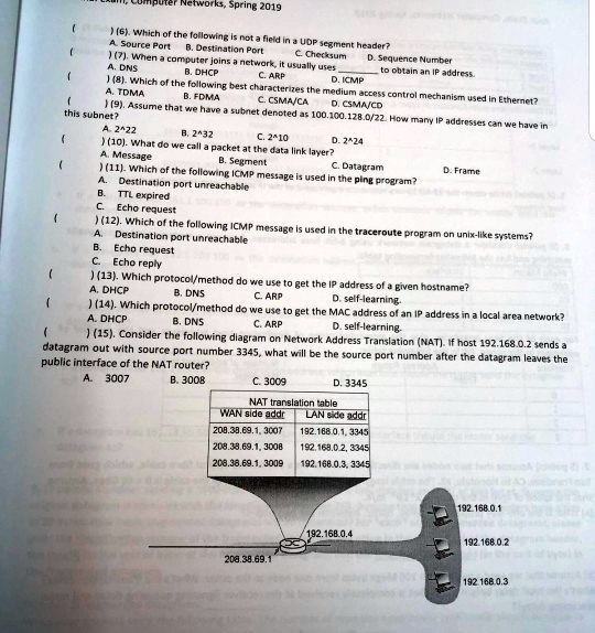 eworksspring 2019 6which of the following is not a field in a udp segment header asource portbdestination port 7when a computer joins a networkit usually uses cchecksumdsequence number adns  28444