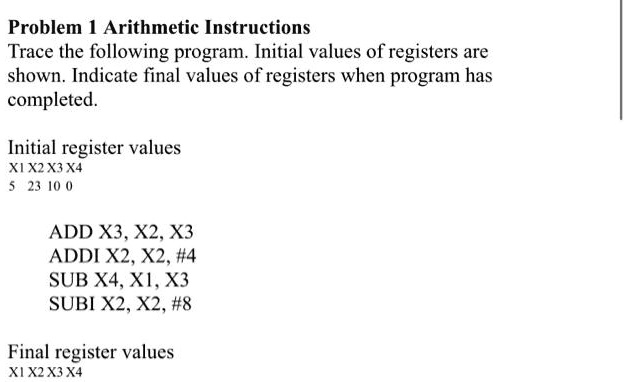 SOLVED: Problem 1: Arithmetic Instructions Trace the following program ...