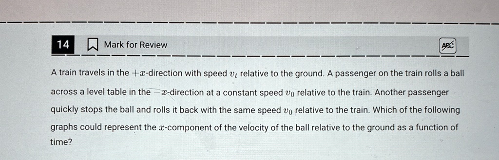 14 Mark for Review APA A train travels in the +x-direction...