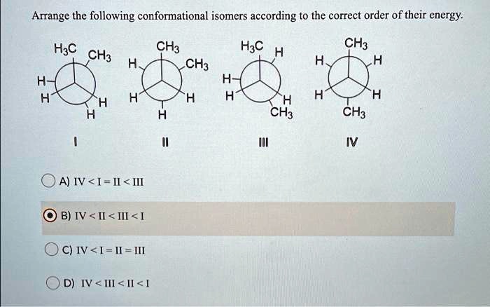 Solved Arrange The Following Conformational Isomers According To The Correct Order Of Their 4477