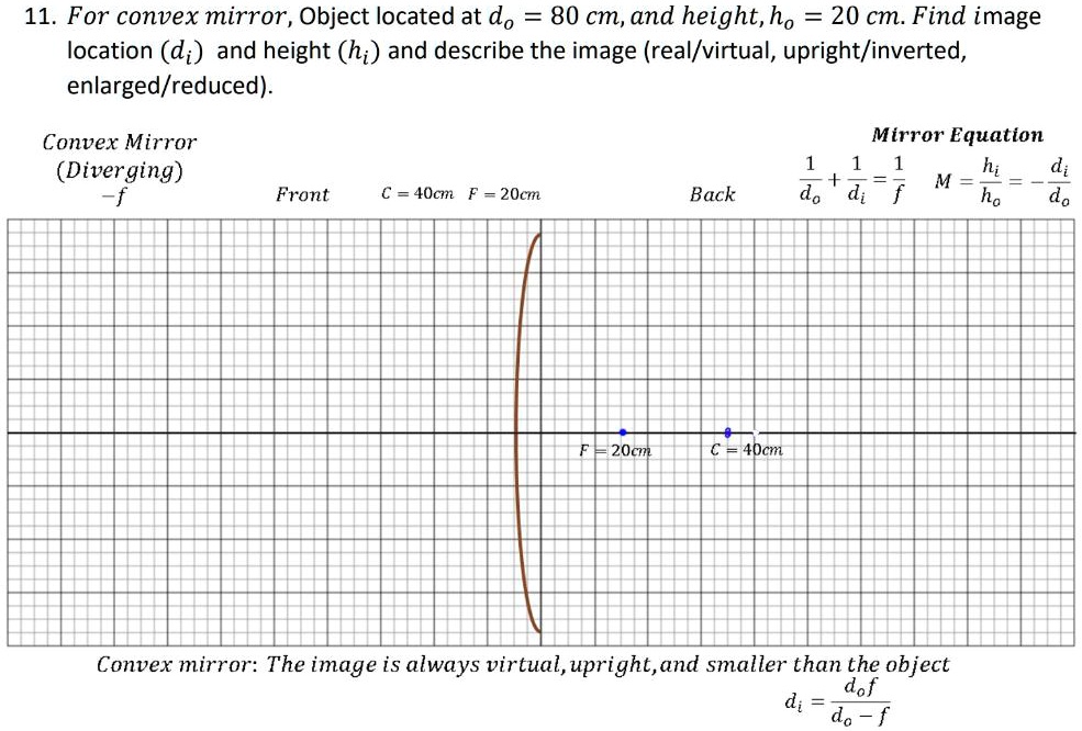 SOLVED For a convex mirror, the object is located at d0 = 80 cm and has a height of ho = 20 cm
