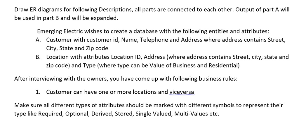 SOLVED: Draw ER diagrams for the following descriptions. All parts are ...