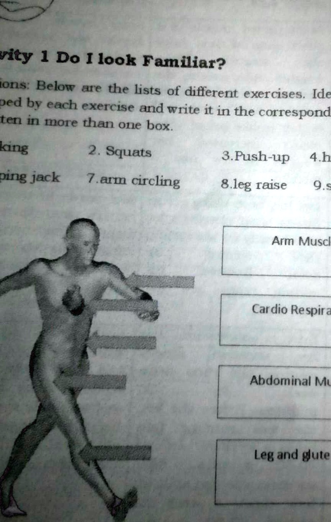 below are the list of deferent exercise identify which body parts are ...