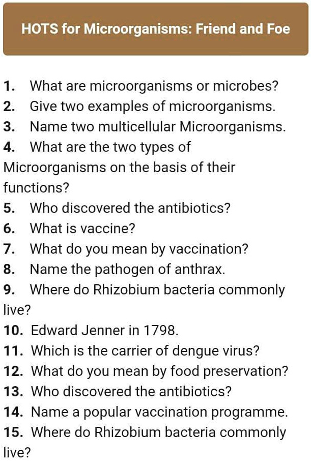 SOLVED: 'please answer these questions HOTS for Microorganisms: Friend ...