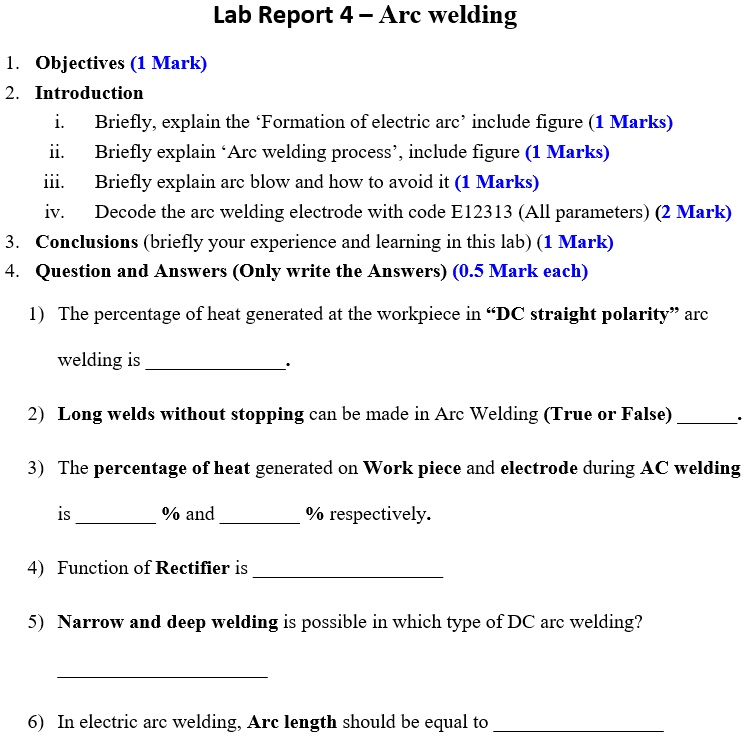 SOLVED Lab Report 4 Arc Welding 1. Objectives (1 Mark) 2
