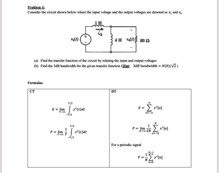 problem4 consider the circuit shown below where the input voltage and the output voltages are denoted as and v 1h va 80 a find the transfer function of the circuit by relating the input and  69037