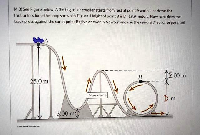 SOLVED: (4.3) See Figure below: A 350 kg roller coaster starts from ...