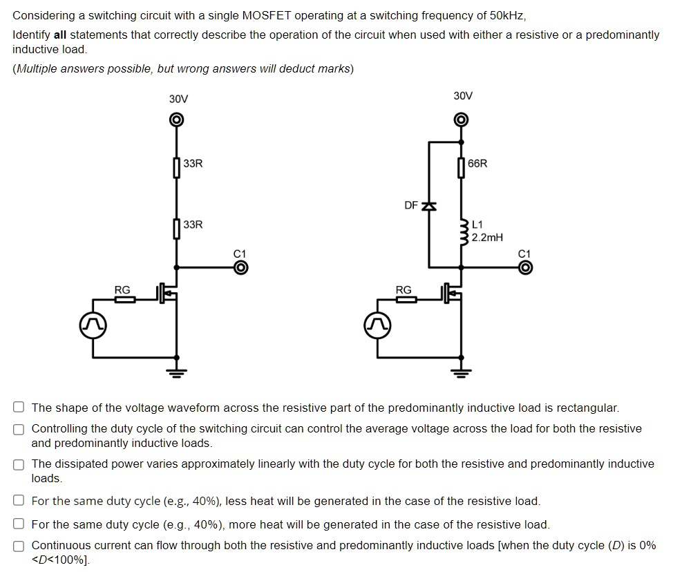 SOLVED: Considering a switching circuit with a single MOSFET operating ...