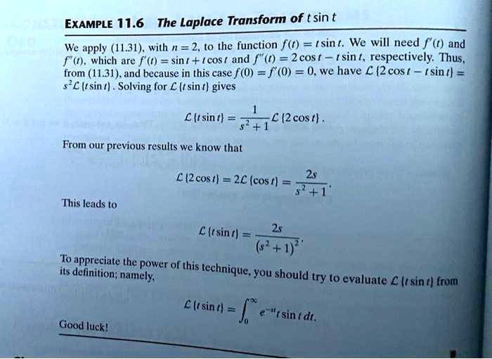 SOLVED: EXAMPLE 11.6 The Laplace Transform of t sin t We apply (113L ...