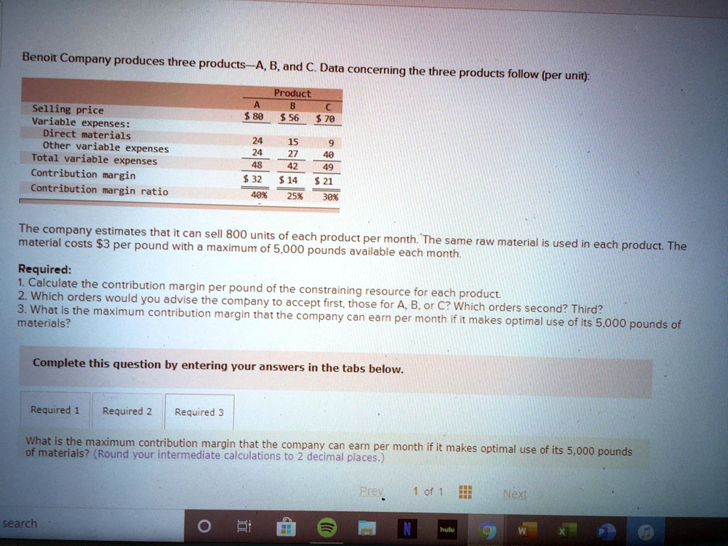 SOLVED I need help with finding the maximum contribution margin