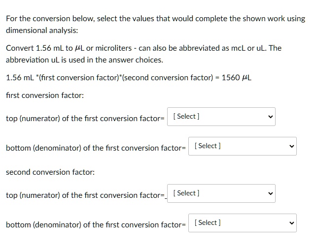 Converting between microliters milliliters centiliters 47 off