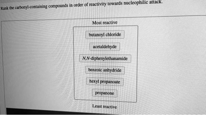 Compounds in Order of Reactivity Towards Nucleophilic Attack: Rank the