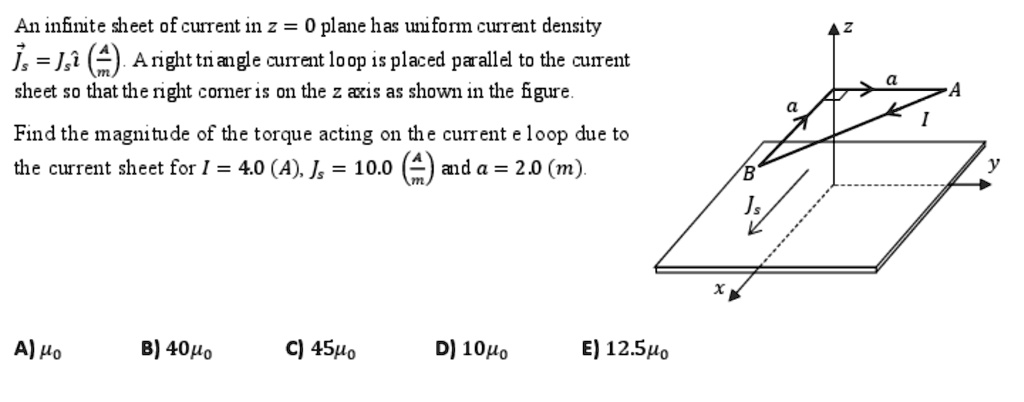 SOLVED: An infinite sheet of current in z = 0 plane has uniform current ...