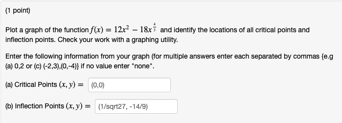 (1 point) Plot a graph of the function f(x) = 12x^2 - 18x^(4)/(3) and ...