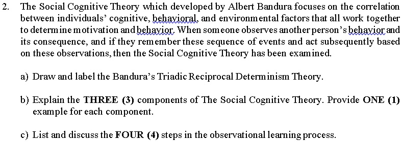 SOLVED The Social Cognitive Theory which developed by Albert