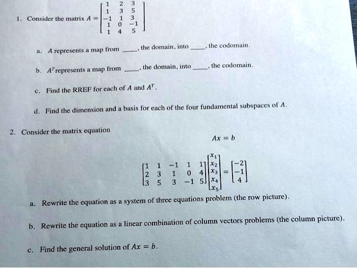 SOLVED: Consider the matrix A, which represents the domain and codomain ...