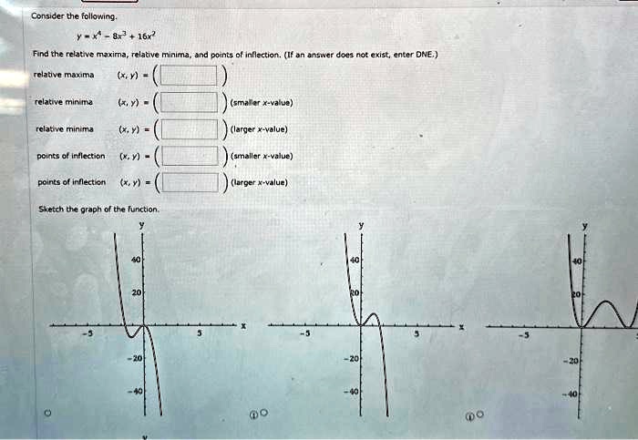 SOLVED: Consider the following: y = -83 + 16x^2 Find the relative ...