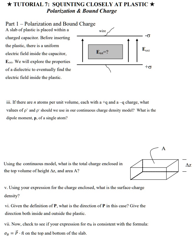 SOLVED Tutorial T Examining Plastic Closely Polarization Bound Charge Part 1 Polarization