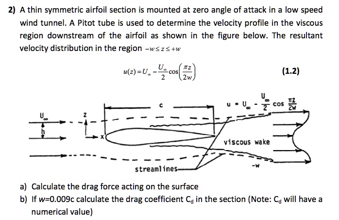 SOLVED: A thin symmetric airfoil section is mounted at zero angle of ...