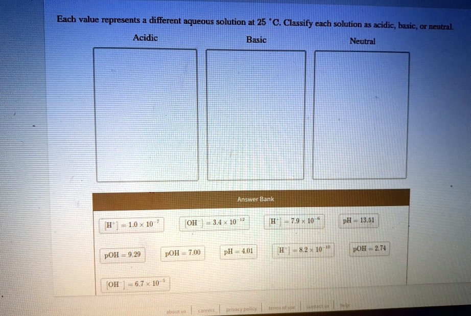 SOLVED: Each value represents different aqueous solution at 25 'C