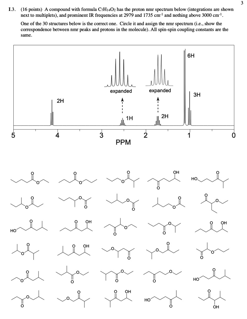 1.3. (16 points) A compound with formula C7H14O2 has the proton nmr ...