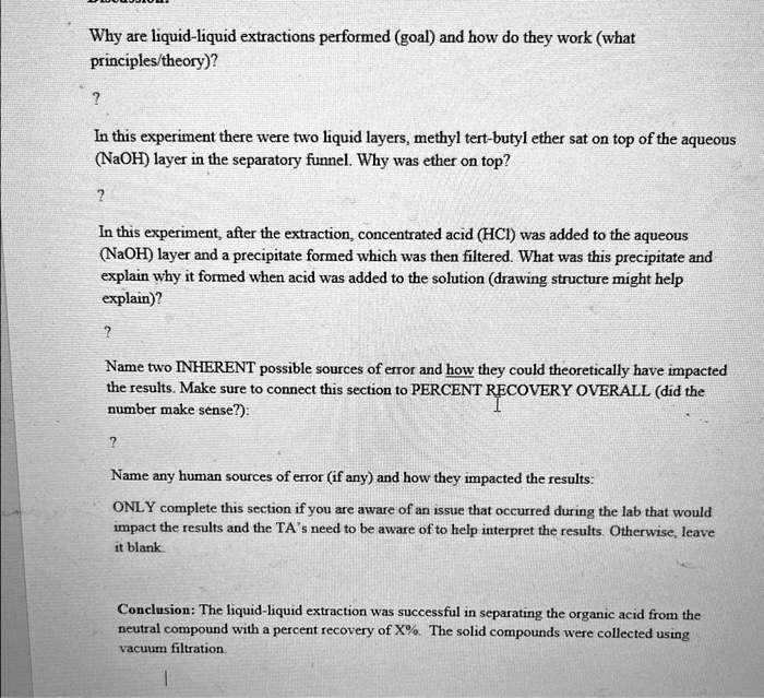 SOLVED Extraction of a two component mixture lab report please answer