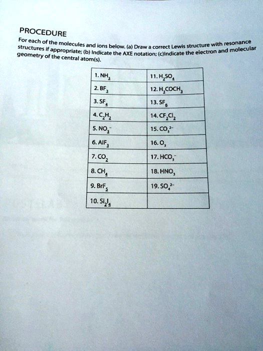 SOLVED PROCEDURE For each Sffthe molecules and Ions below (a) Draw