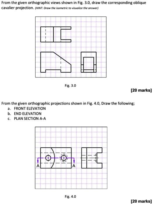 SOLVED: From the given orthographic views shown in Fig. 3.0, draw the ...