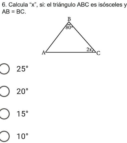 Solved Calcula X Si El Triangulo Abc Es Isosceles Y Ab Bc 6 Calcula X Si El Triángulo 9677