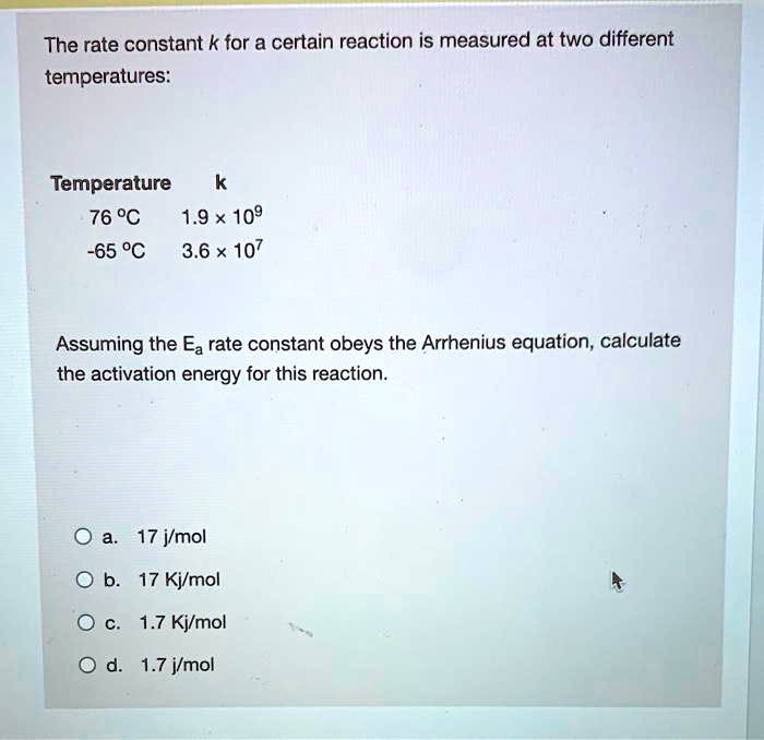 SOLVED: Q12 The rate constant k for a certain reaction is measured at ...