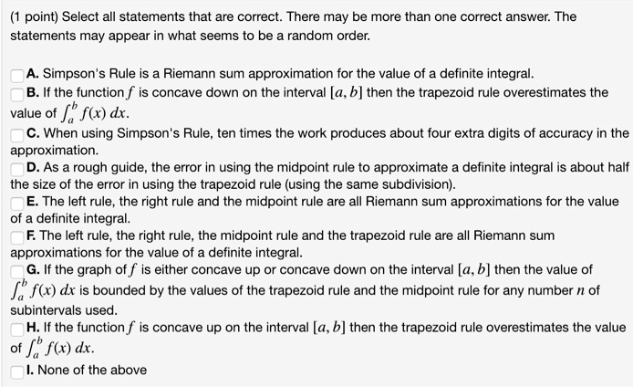 SOLVED: point) Select all statements that are correct: There may be ...