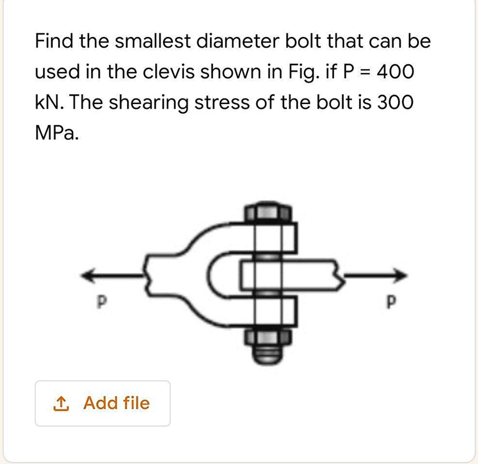 SOLVED Find The Smallest Diameter Bolt That Can Be Used In The Clevis SOLVED Find The Smallest Diameter Bolt That Can Be Used In The Clevis