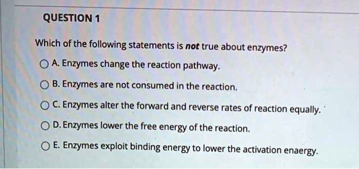 Which Of The Following Statements Is True About Enzymes SOLVED: QUESTION 1 Which of the following statements is not true about